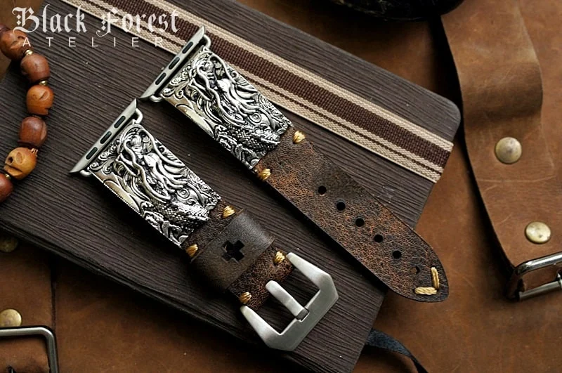 Dragon Silver Plated Pendants Strap ( 2pieces) for Panerai or Apple Watch .